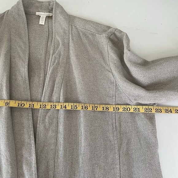 Eileen Fisher 100% Linen Open Front Collarless Jacket Natural Tan Beige Large - Picture 5 of 11